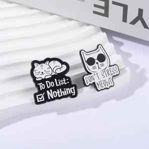Broches en émail chat minimalistes avec citations drôles To Do List et Don't Stress Meowt