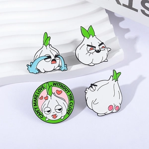Funny garlic enamel pins set with cute expressions and pun quote for clothing decoration