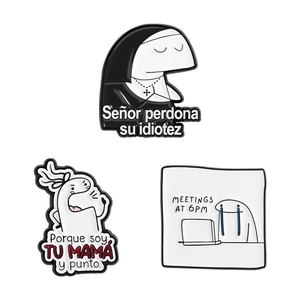 Flork of Cows funny enamel pins with Spanish and English text for clothing accessories