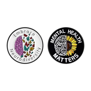 Mental health mental health matters and neurodiversity enamel pin set with brain patterns