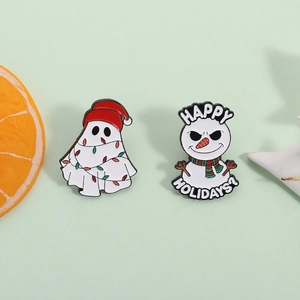 Christmas Enamel Pin Zinc Alloy Ghost Snowman Badge Happy Holidays Brooch For Clothing Denim Backpack Decorative Jewelry Gift
