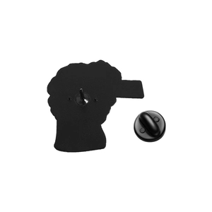 Artistic sculpture pin featuring vintage silhouette with matte black finish and rubber clutch