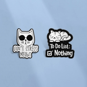 Broches en Émail de Chat Rigolo Don't Stress Meowt et To Do List Nothing Broche en Alliage de Zinc Humoristique Unisexe
