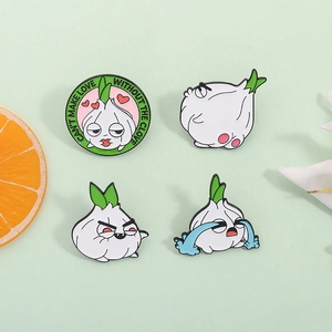 Cute Cartoon Garlic Enamel Pin Set Quirky Facial Expression Garlic Bulb Alloy Brooches Funny Badges For Bags Clothes Jewelry