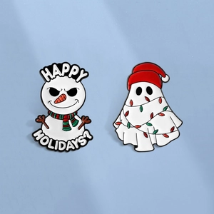 Funny Christmas Enamel Brooches Snowman And Ghost Pins Zinc Alloy Cartoon Badge Jewelry Gift For Women Men Accessories