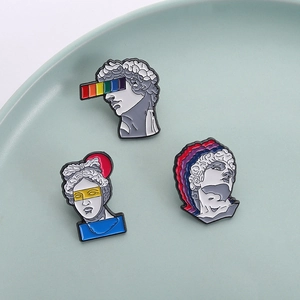 Artistic David sculpture enamel brooches set with colorful pop art sunglasses designs