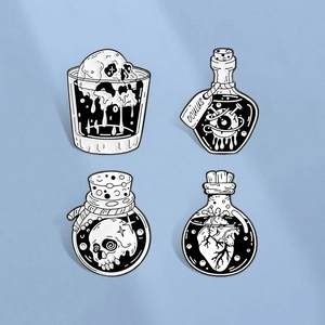 Gothic Enamel Pin Brooch Melting Skull Heart Eye Potion Bottle Dark Punk Style Badge For Clothing Bag Jewelry Gift