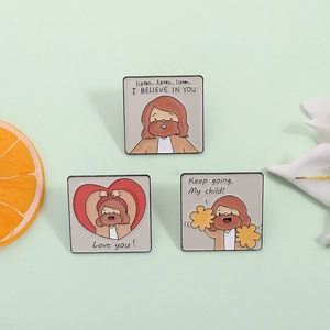 Motivational Cartoon Jesus Enamel Brooch I Believe In You Love You Slogan Square Zinc Alloy Pin Badge For Backpack Clothing Decoration Jewelry