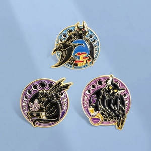 Gothic Fantasy Animal Enamel Brooch Pin Alloy Bat Owl Winged Cat Magic Book Mushroom Badge Clothing Decor Unisex Jewelry