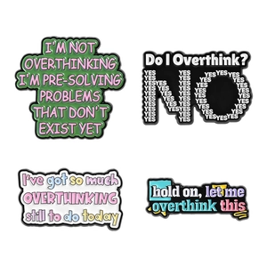 Funny overthinking quote enamel pin set with colorful lettering for jackets and bags