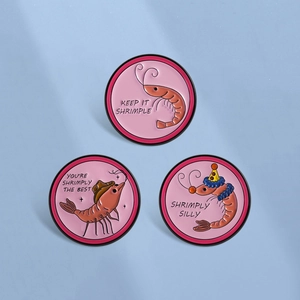 Pin's en Émail Crevette de Dessin Animé Broche Ronde Animale Drôle Avec Texte de Jeu de Mots Badge en Alliage de Zinc Décoratif
