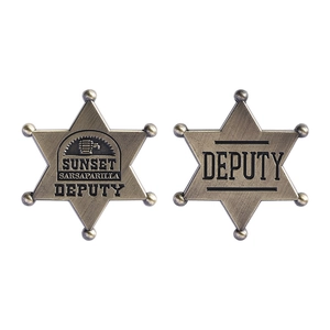 Sunset Sarsaparilla Deputy pentagram alloy badges with vintage bronze finish