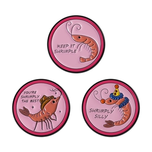 Set de tres pines de esmalte de camarones divertidos con frases humorísticas