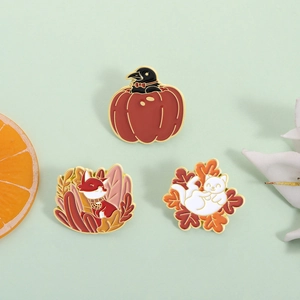Autumn Enamel Pin Set Alloy Cat Fox Crow Pumpkin Brooches Cute Cartoon Animal Lapel Pins For Women Men Halloween Jewelry Gift