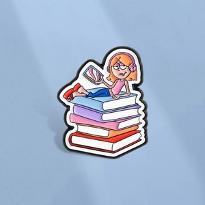 Broche En Émail De Dessin Animé Fille Lisant Sur Une Pile De Livres Badge En Alliage De Zinc Pour Les Amoureux Des Livres Étudiants Sac À Dos Vêtements Bijoux Cadeau