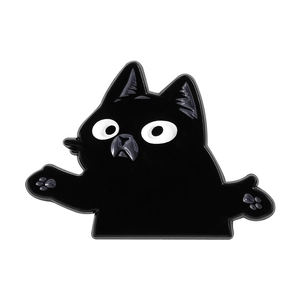 Cute black cat enamel pin badge with innocent expression and wide eyes for bag decoration