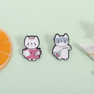 Cute Cartoon Cat Doctor Nurse Scientist Alloy Enamel Brooch Pin Creative Badge Fashion Jewelry Accessory For Backpack Decor