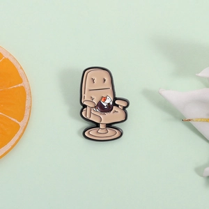 Cartoon office cat wearing a suit on a chair enamel pin for bags and work outfits