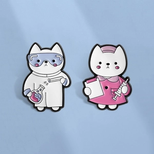 Cartoon Cat Scientist Nurse Zinc Alloy Enamel Brooch Pin Cute Professional Style Badges For Clothes Bags Accessories Jewelry Gift