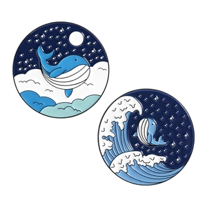 Ocean series whale enamel pins with starry sky and wave designs for bags and clothes