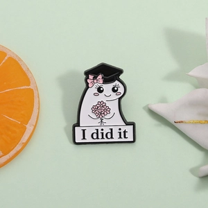 Cute Cartoon Alloy Graduation Ghost Enamel Brooch Pin I Did It Doctoral Hat Flower Badge Commemorative Jewelry For Graduates