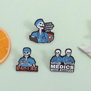 Funny Skull Medical Theme Enamel Brooch Pin Medics With Attitude Rad Life Slogan Cartoon Alloy Badges For Doctors Nurses Nurses