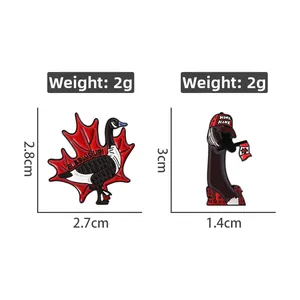 Detailed size and weight specifications for the Canadian maple leaf and goose enamel pins