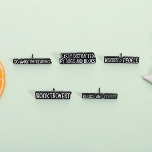Funny Reading Quote Enamel Brooch Pins For Book Lovers Black Alloy Letter Badges Books Dogs Coffee Lapel Pins Jewelry
