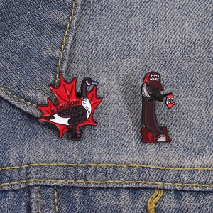 Funny cartoon honk goose enamel pins with maple leaf design for clothes and bags