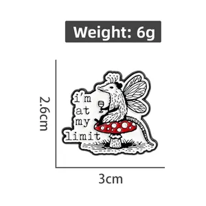 Detail of possum fairy on mushroom enamel pin with 'i'm at my limit' text and 6g weight