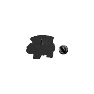 Detail view of the matte black sheep pin back with durable rubber clutch fastening