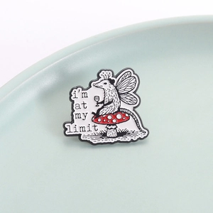 Creative enamel opossum on mushroom brooch with I'm at my limit text design