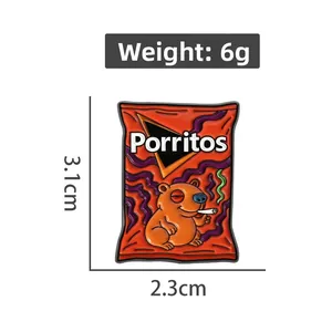Detail view of funny capybara snack badge showing dimensions 3.1cm height and 6g weight