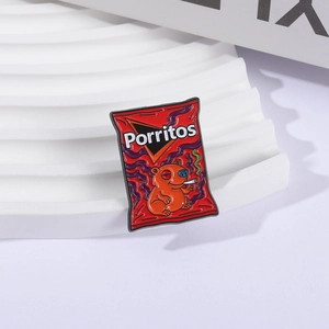 Funny Porritos snack metal brooch with a smoking cartoon bear in satire aesthetic