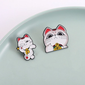 Lot de broches émaillées chat porte-bonheur pins chaton rouge et blanc pour manteau