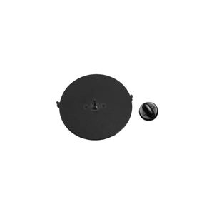 Detail of matte black pin back with rubber clutch and metal post for mythical brooch