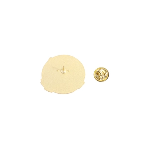 Makroaufnahme des goldenen Schmetterlingsverschlusses und der Nadelrückseite der Brosche