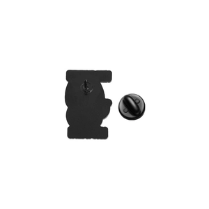 Detailed back view of enamel cat pin with durable black rubber clutch and metal texture