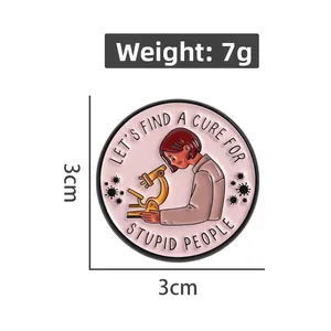 Detail view of pink enamel microscope pin showing 3cm size and 7g weight specifications