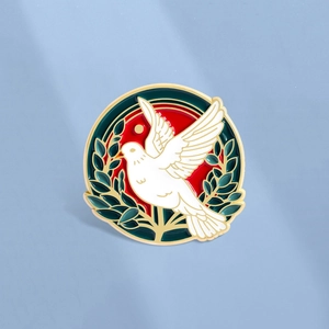 Paloma de la Paz Rama de Olivo Broche Redondo Esmalte Aleación de Zinc Insignia Pin Vintage Estilo Chino Accesorios Regalo