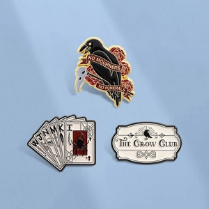 Gothic Dark Enamel Pin Zinc Alloy Crow Rose Poker Card Badge Vintage Mystical Brooch Accessory Jewelry Gift For Men Women