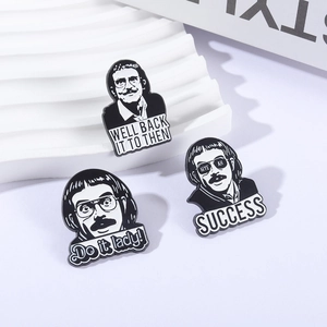Vintage character alloy brooches set with mustache icons and motivational slogans