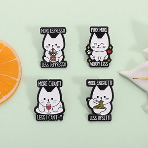 Lot de pins en émail chats drôles avec humour café et vin pour décoration de vestes