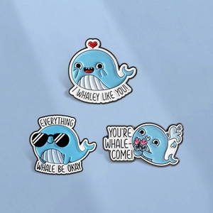 Cute Cartoon Blue Whale Enamel Pin Zinc Alloy Ocean Animal Brooch Funny Puns For Backpack Jacket Clothes Unisex Jewelry Accessory