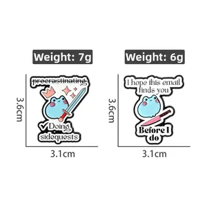 Detail view of funny frog enamel pins with dimensions and weight specifications