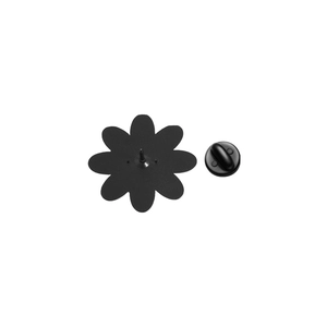 Detailed back view of flower badge showing metal pin and black rubber clutch backing