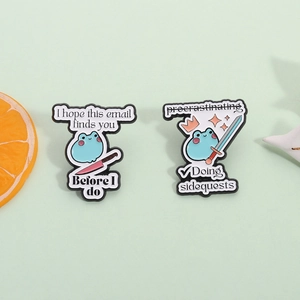 Set of 2 funny frog enamel pins with humorous memes for jackets and bags decor