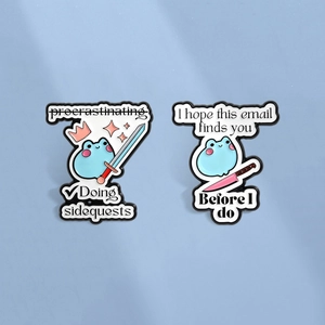Funny Blue Frog Enamel Pin Zinc Alloy Brooch Doing Sidequests Email Finds You Humor Badge For Backpack Jacket Office Unisex Gift