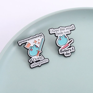 Cute blue frog enamel pin set with funny work quotes and crown accessory for bags