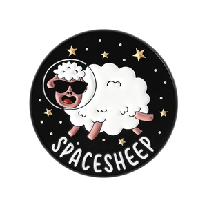 Detailed view of Space Sheep enamel pin with astronaut helmet and sunglasses design